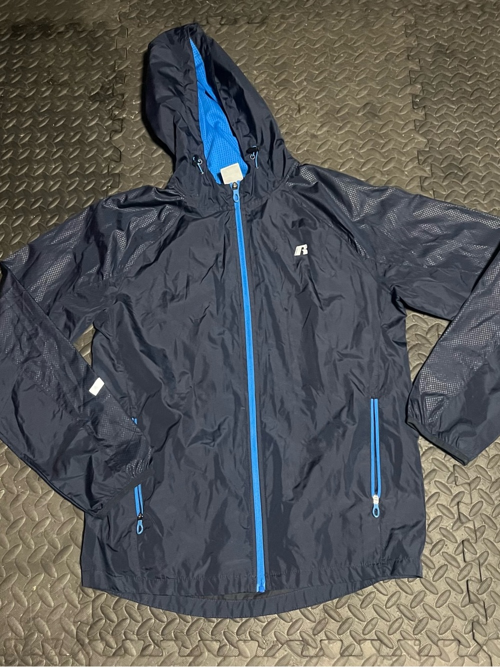 Russell Athletic Navy Blue Hooded Jacket with Bright Blue Zippers